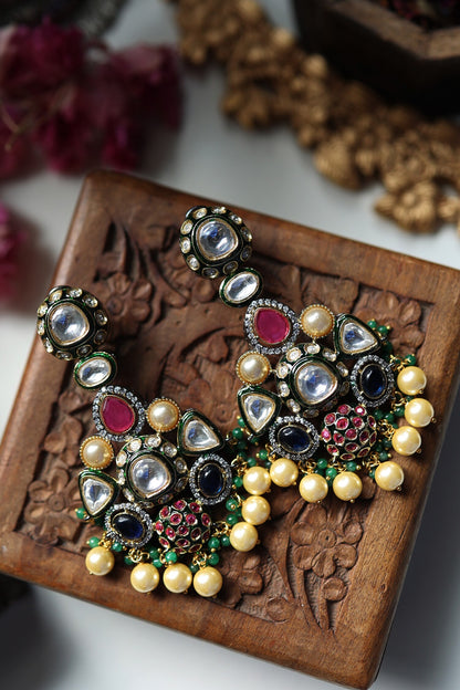 Victorian Pearl & Stone Danglers 