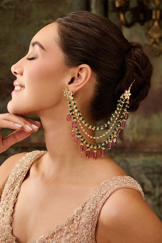 Multi Color Kundan Long Chain Earrings 