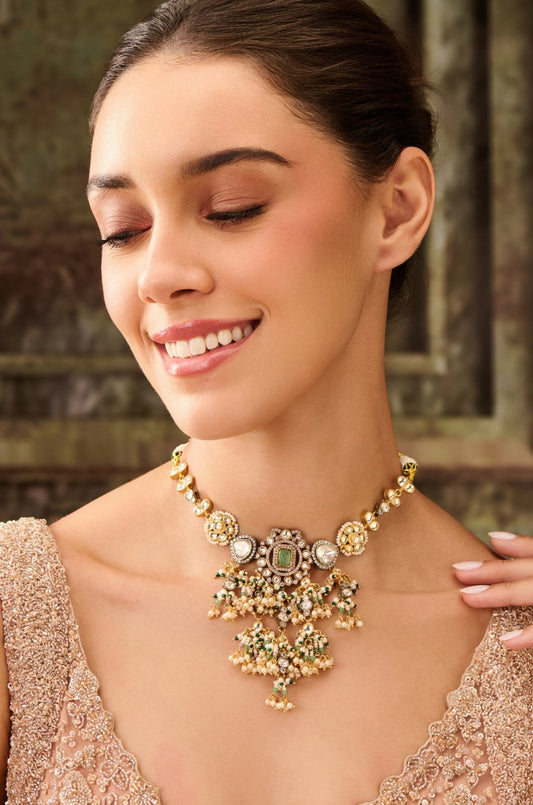 Floral Kundan & Pearl Choker Necklace 