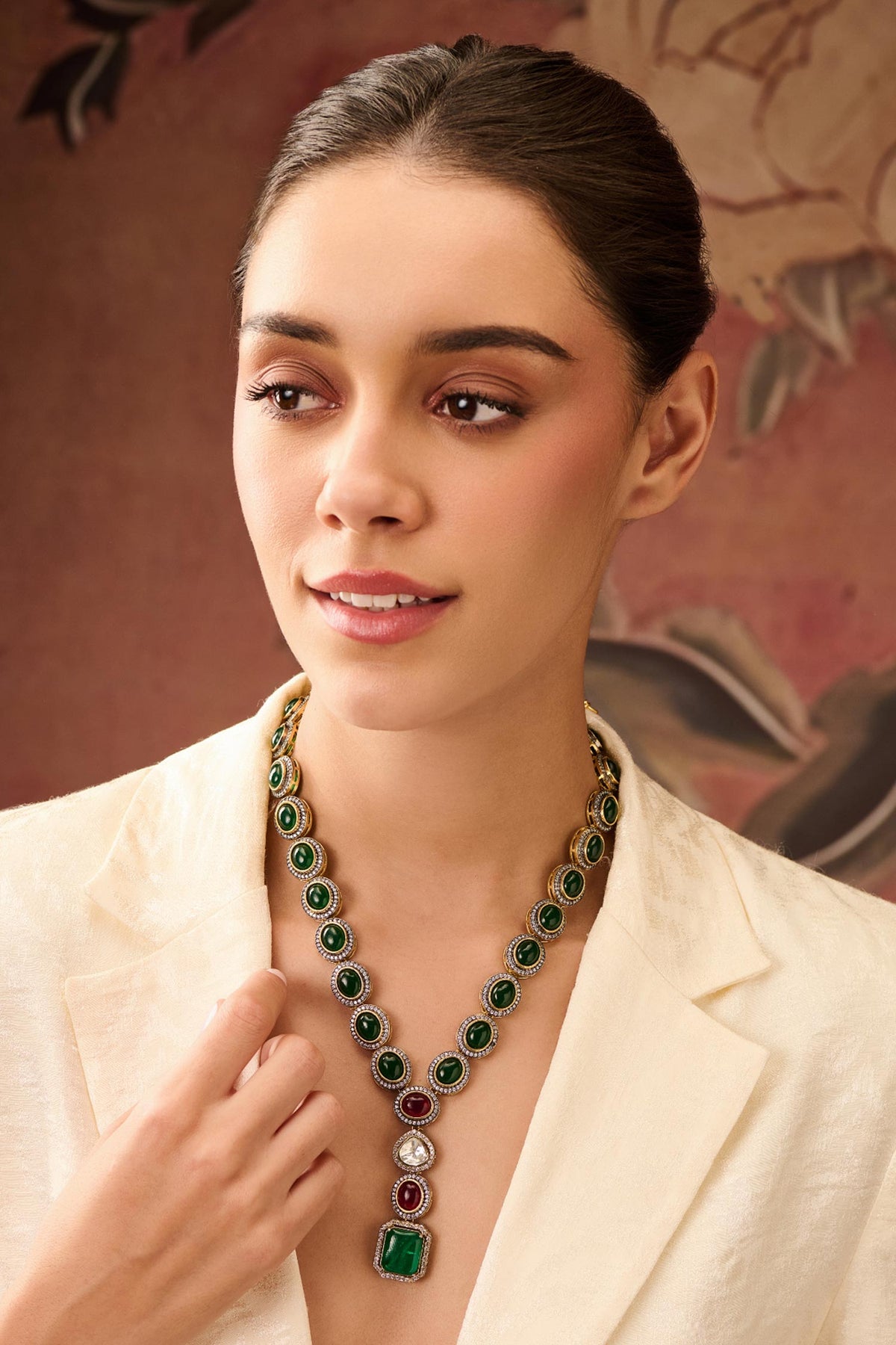 Polki Embellished Green Doublet Pendant Necklace 