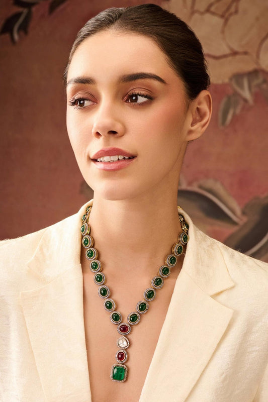 Polki Embellished Green Doublet Pendant Necklace 