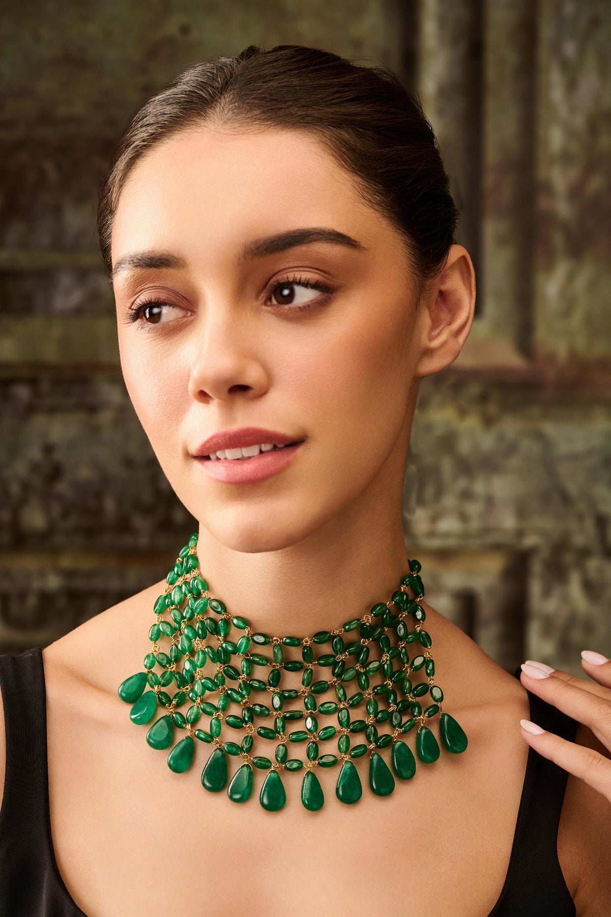 Jade Stone Embellished Choker Necklace 