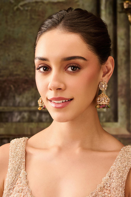 Multi Color Polki & Cubic Zirconia Jhumkas 