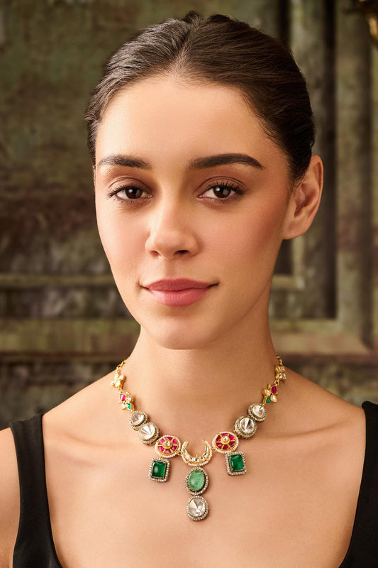 Mint Doublet Stone Kundan Necklace 