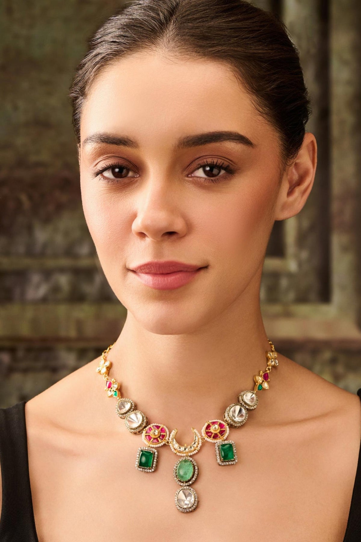 Mint Doublet Stone Kundan Necklace 