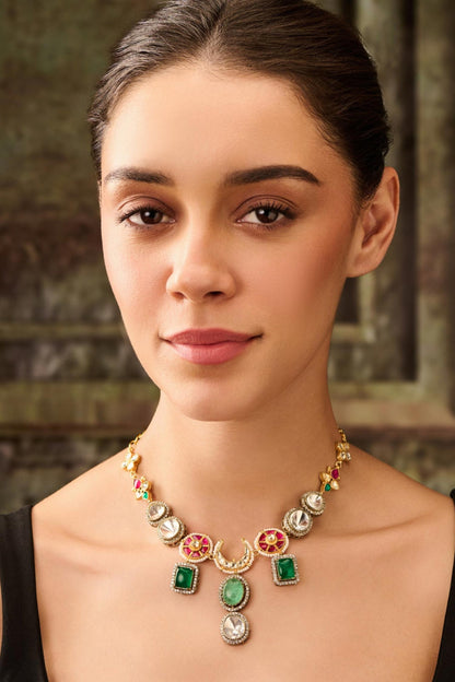 Mint Doublet Stone Kundan Necklace 