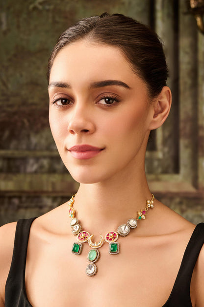 Mint Doublet Stone Kundan Necklace 