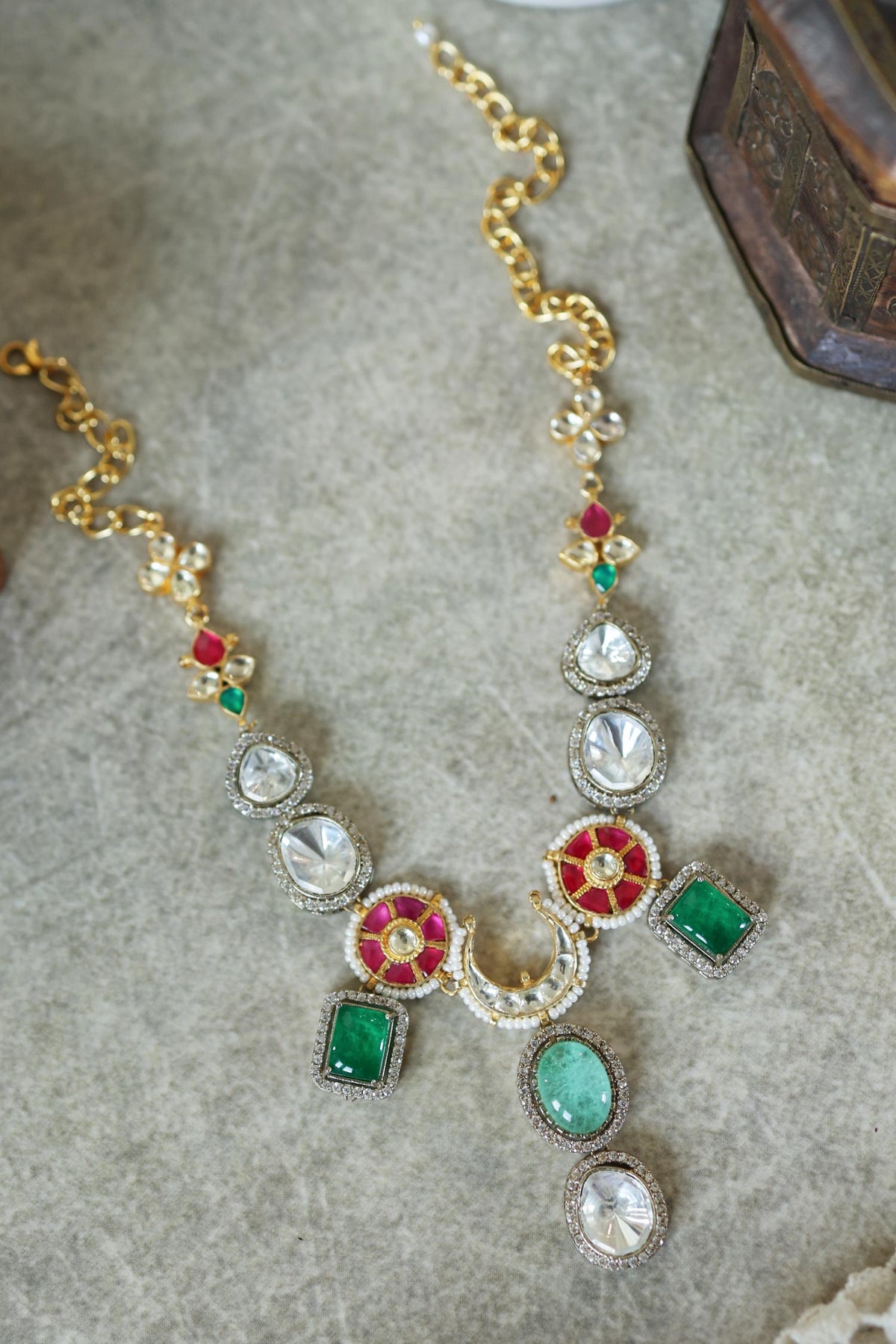 Mint Doublet Stone Kundan Necklace 