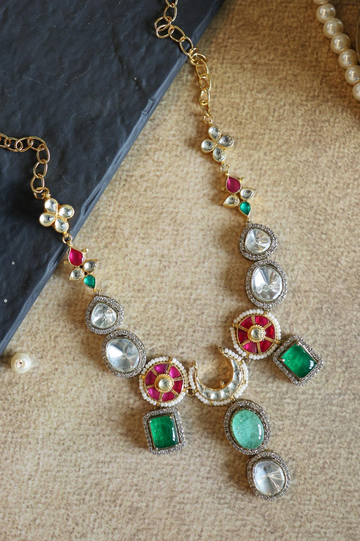 Mint Doublet Stone Kundan Necklace 