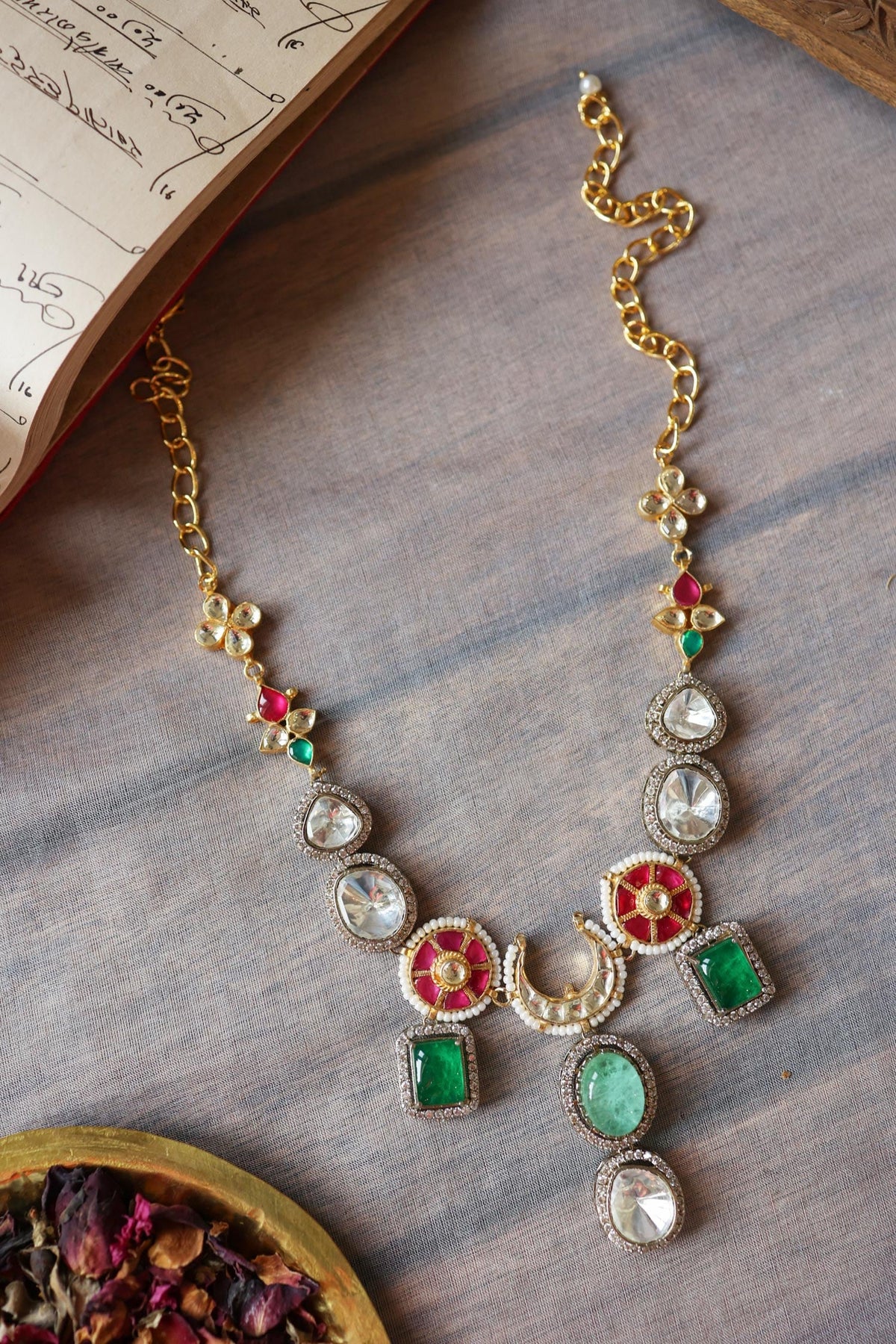 Mint Doublet Stone Kundan Necklace 