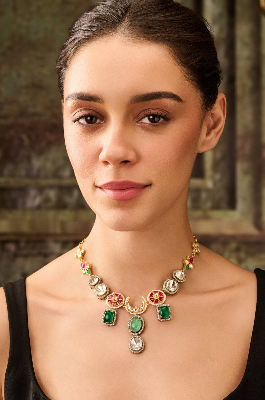 Mint Doublet Stone Kundan Necklace 