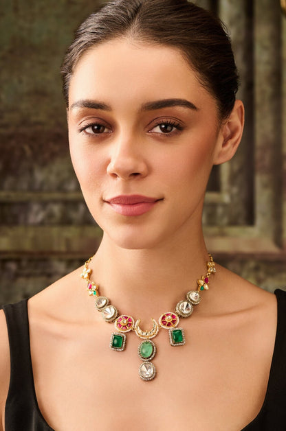 Mint Doublet Stone Kundan Necklace 