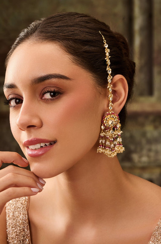 Floral Pearl Kundan Chain Earrings 