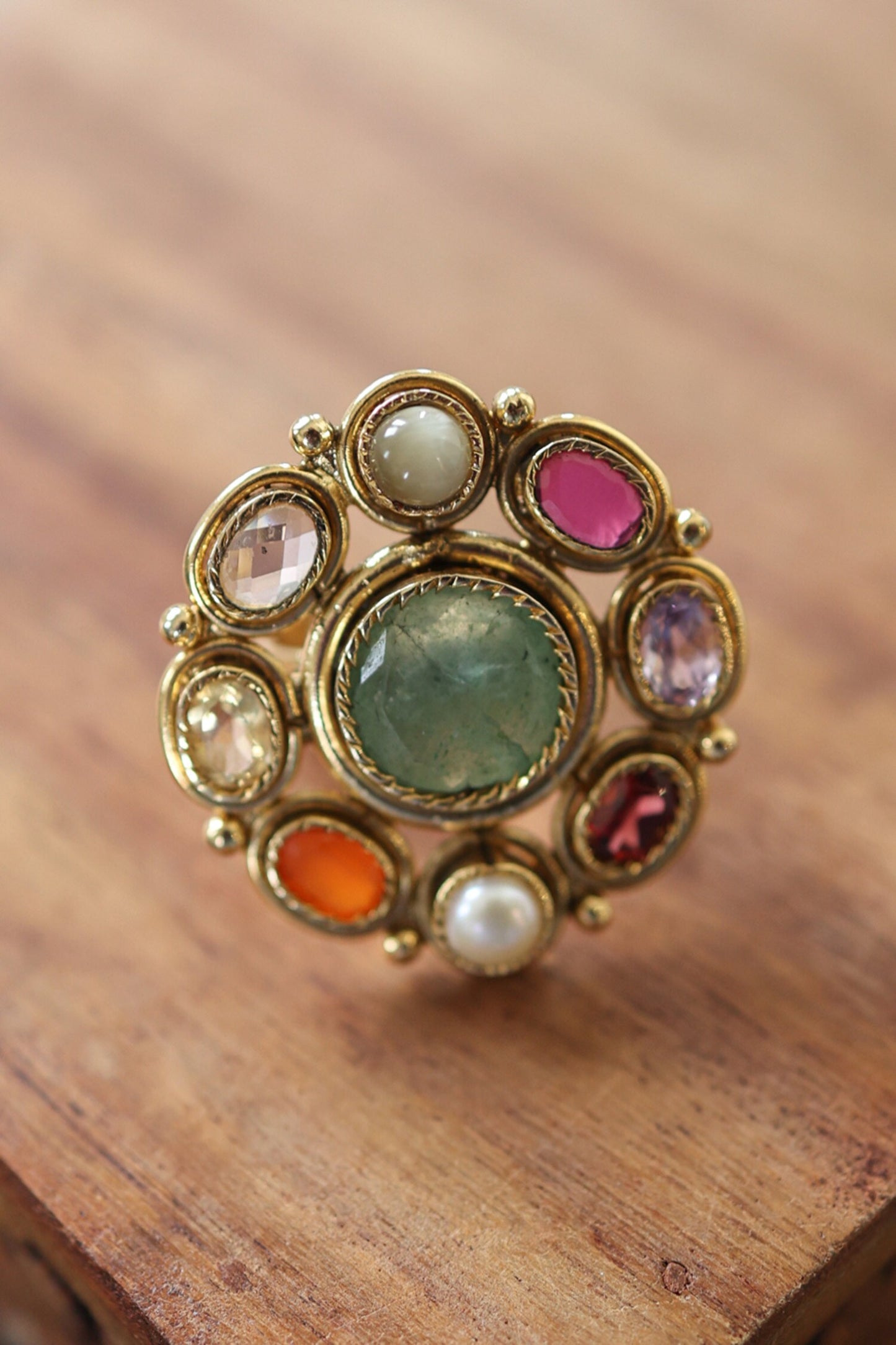 Multi Color Floral Navrattan Ring 