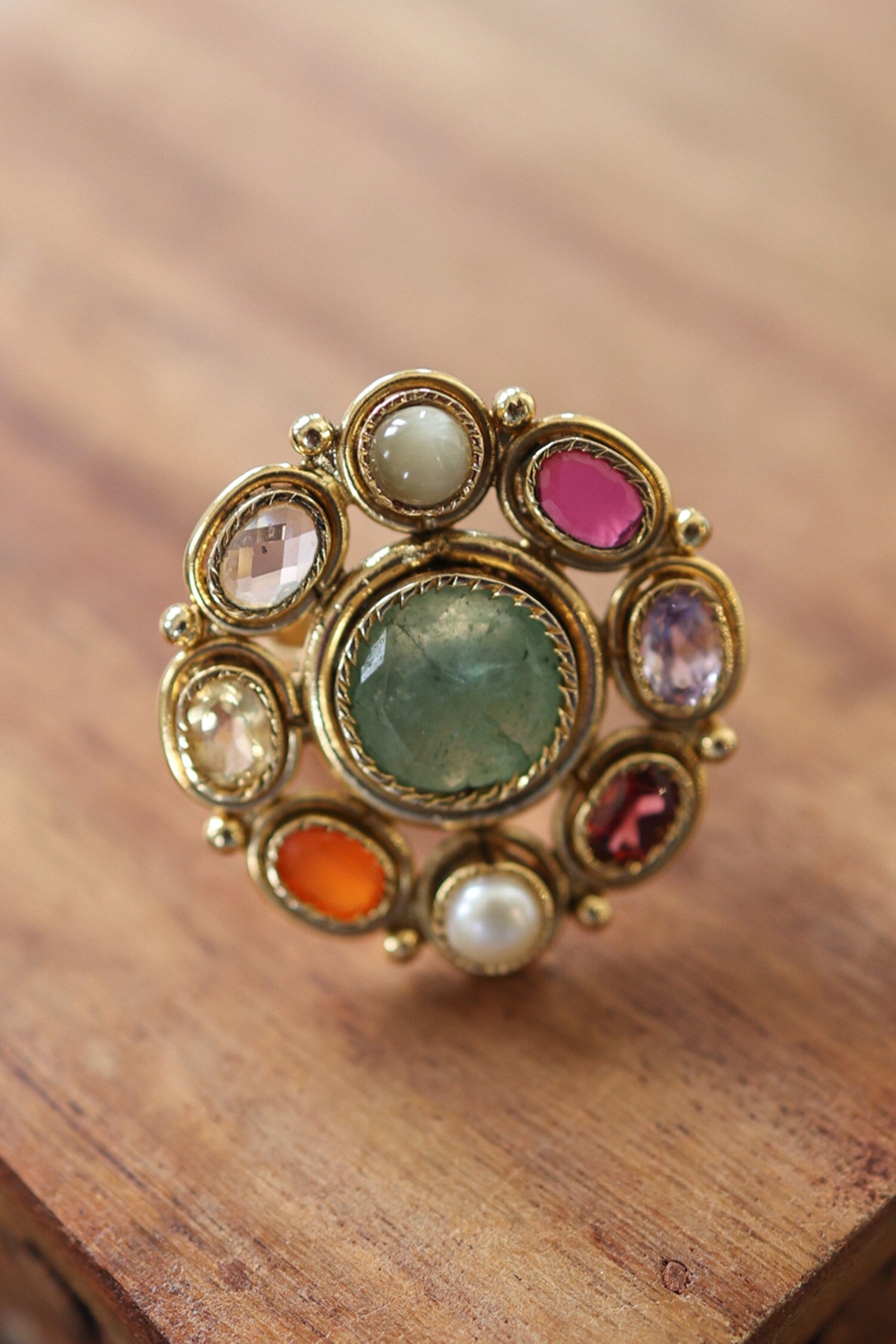 Multi Color Floral Navrattan Ring 