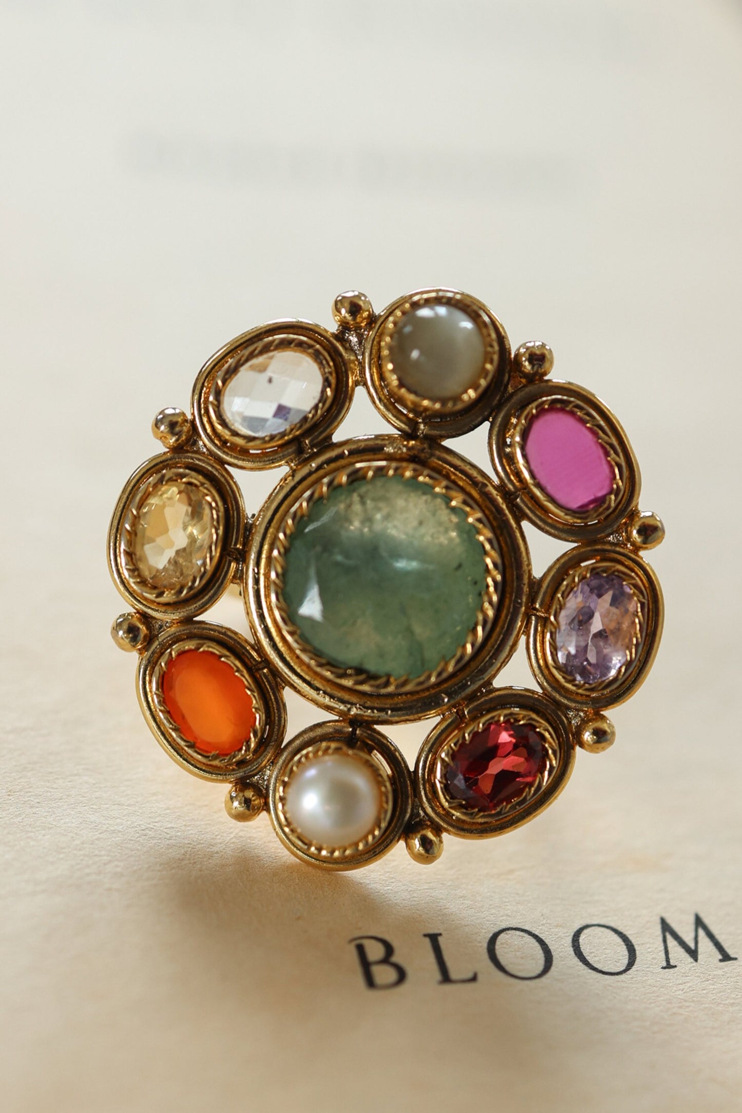 Multi Color Floral Navrattan Ring 