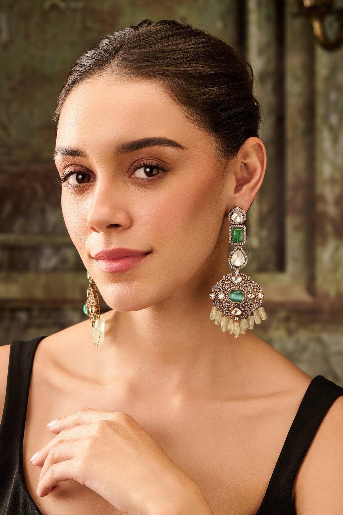 Victorian Polki Natural Stone Earrings 