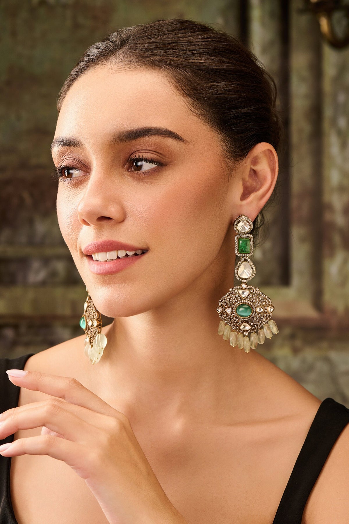 Victorian Polki Natural Stone Earrings 