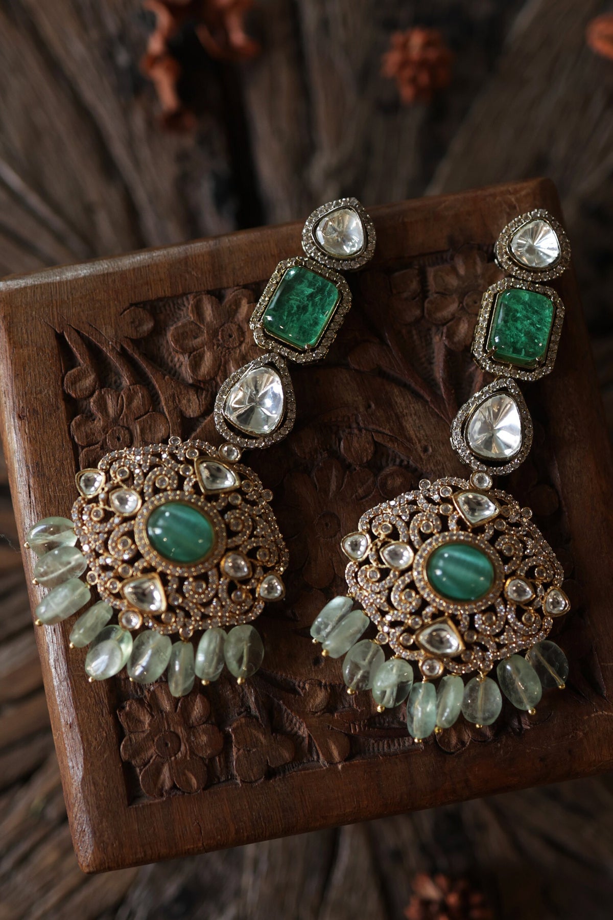 Victorian Polki Natural Stone Earrings 