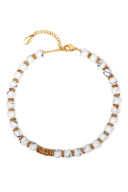 Howlite Bead Gold Toned Necklace 