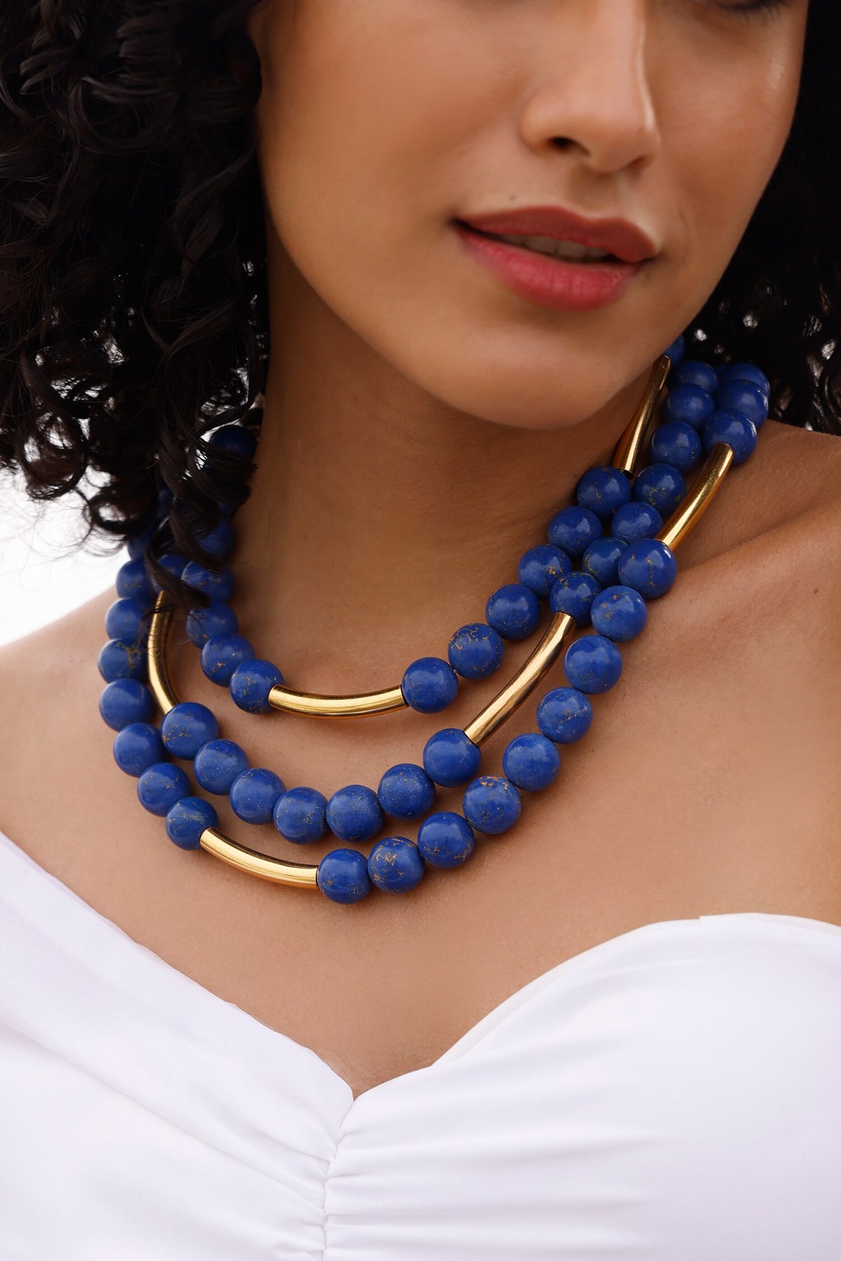 Blue Bead Layered Necklace 