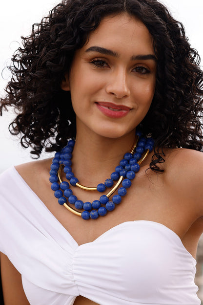 Blue Bead Layered Necklace 