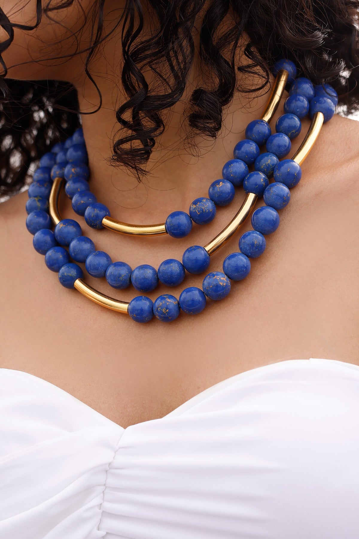 Blue Bead Layered Necklace 