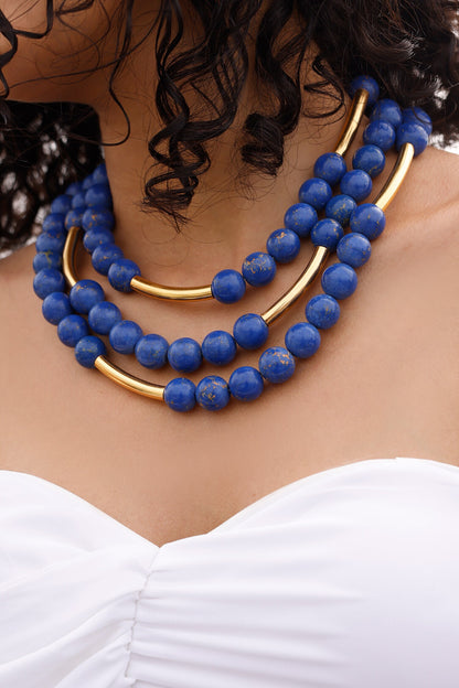 Blue Bead Layered Necklace 