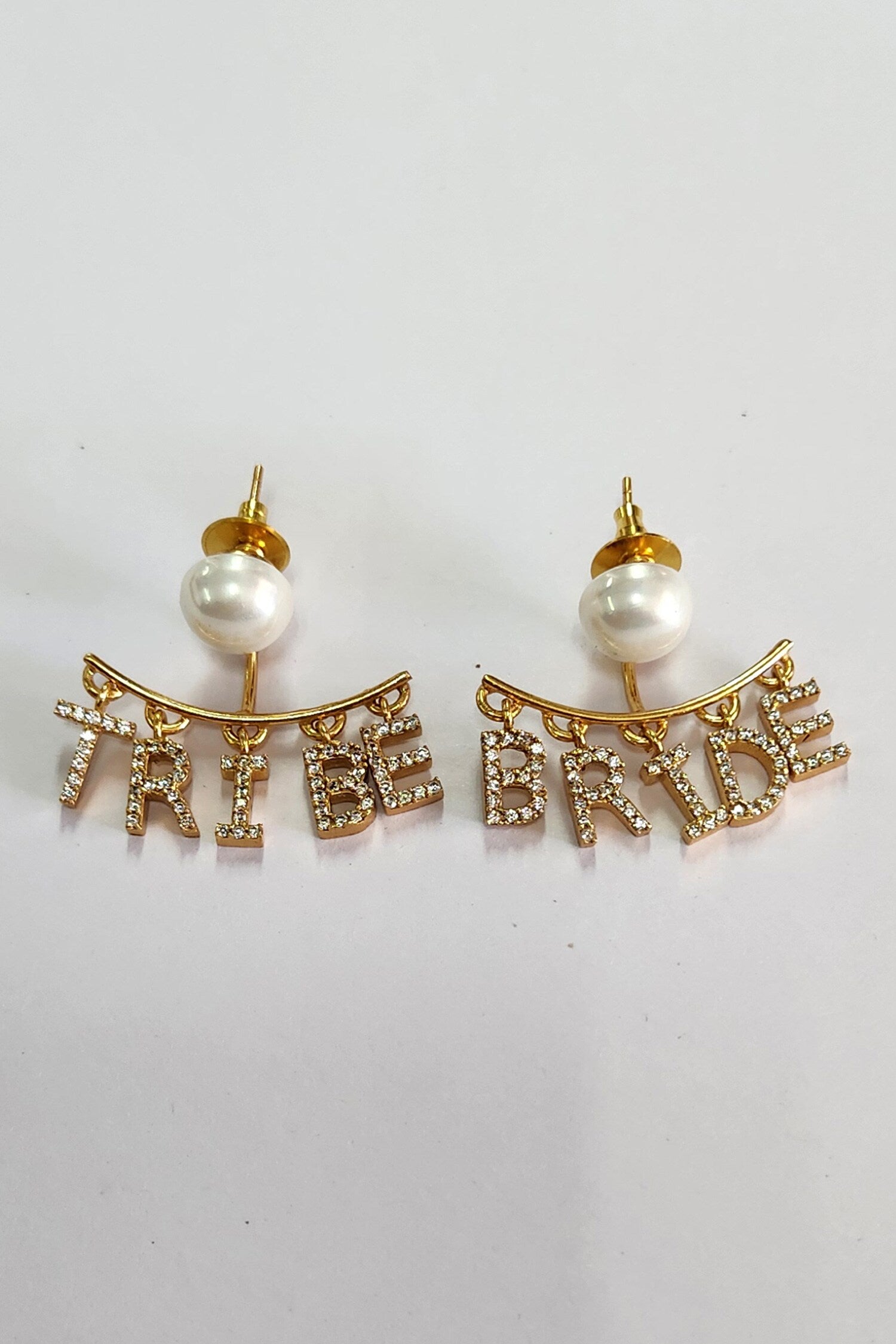 Gold Rhinestone Bride Tribe Earrings 