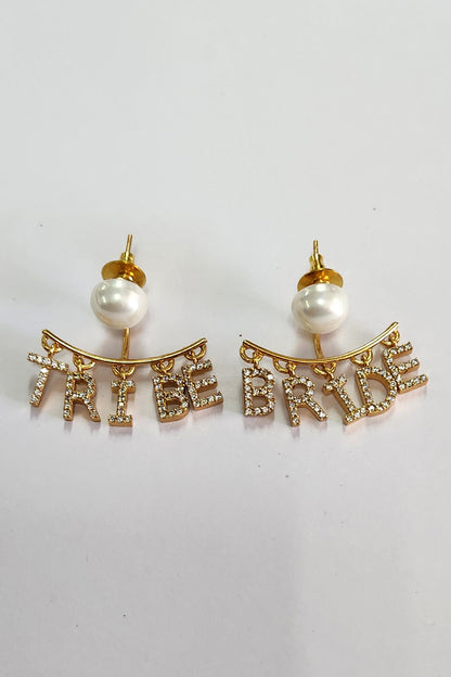 Gold Rhinestone Bride Tribe Earrings 