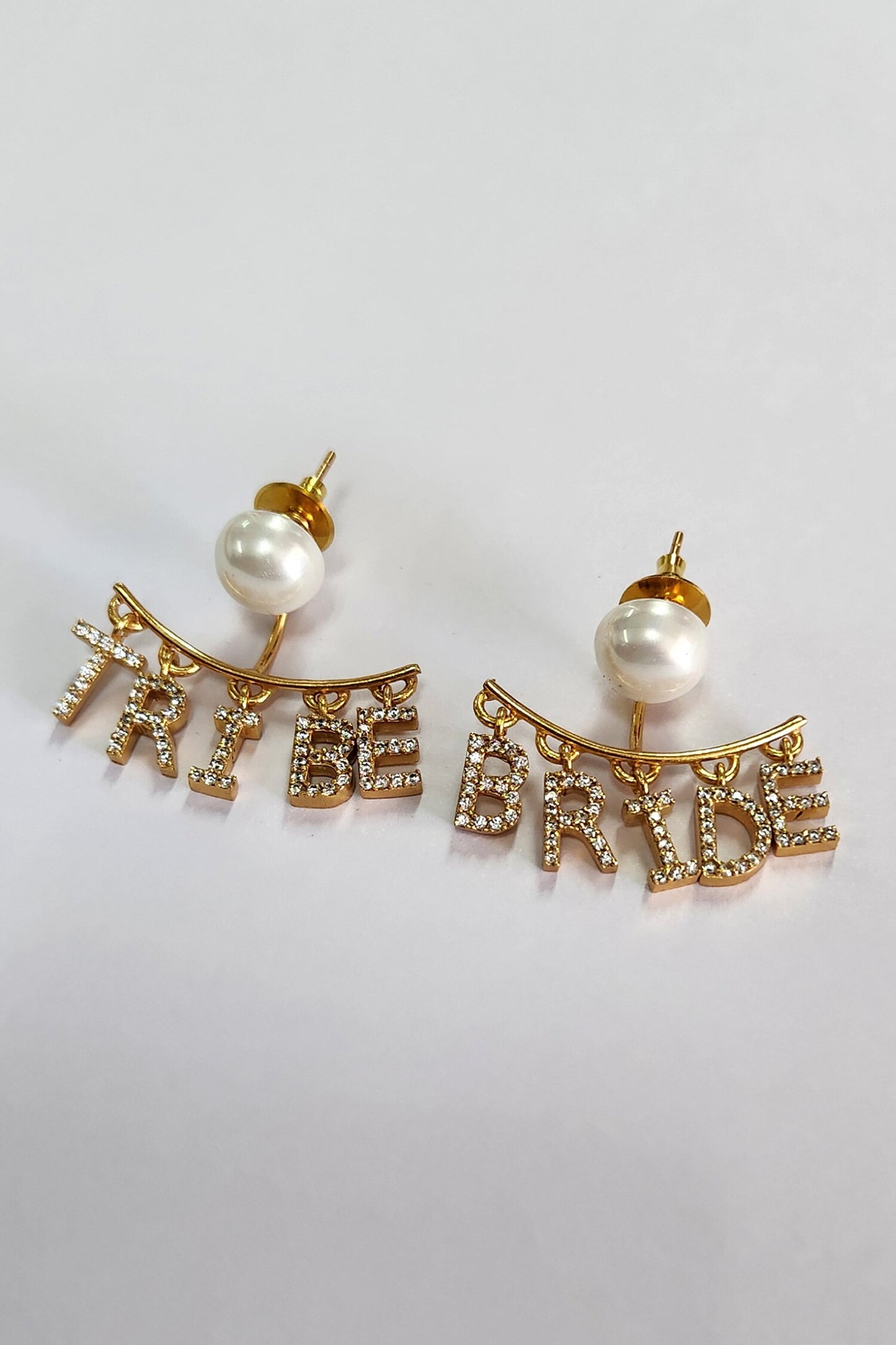 Gold Rhinestone Bride Tribe Earrings 