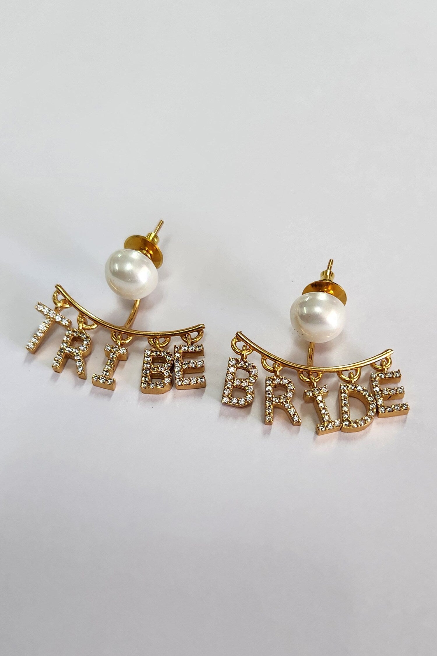 Gold Rhinestone Bride Tribe Earrings 
