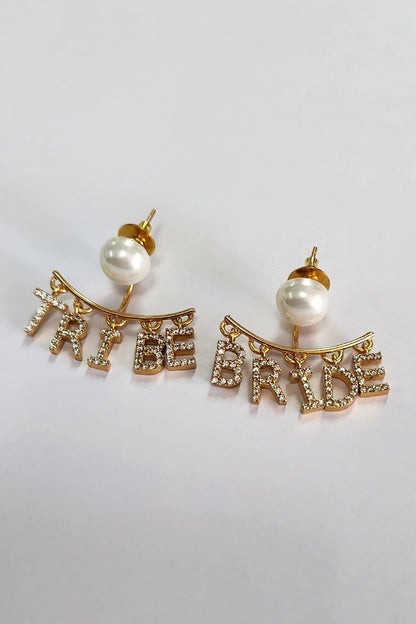 Gold Rhinestone Bride Tribe Earrings 