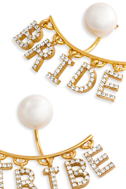 Gold Rhinestone Bride Tribe Earrings 