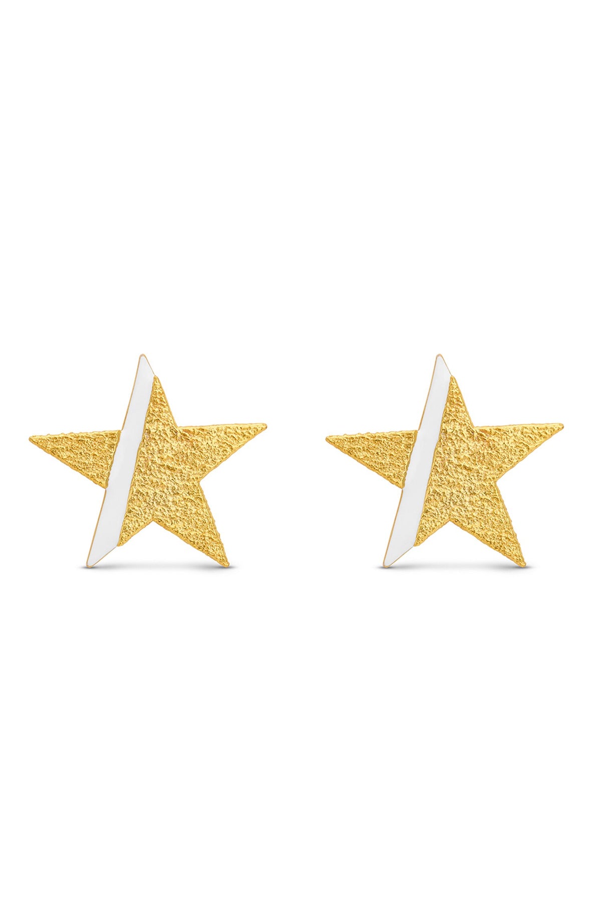 Gold White Textured Star Shaped Earrings 