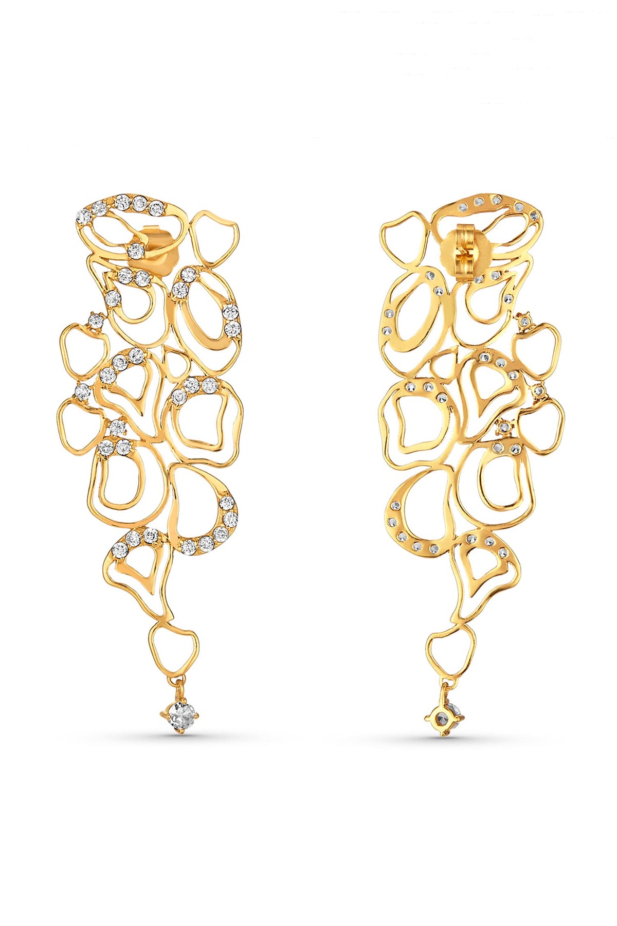 Cubic Zirconia Cutwork Gold Earrings 