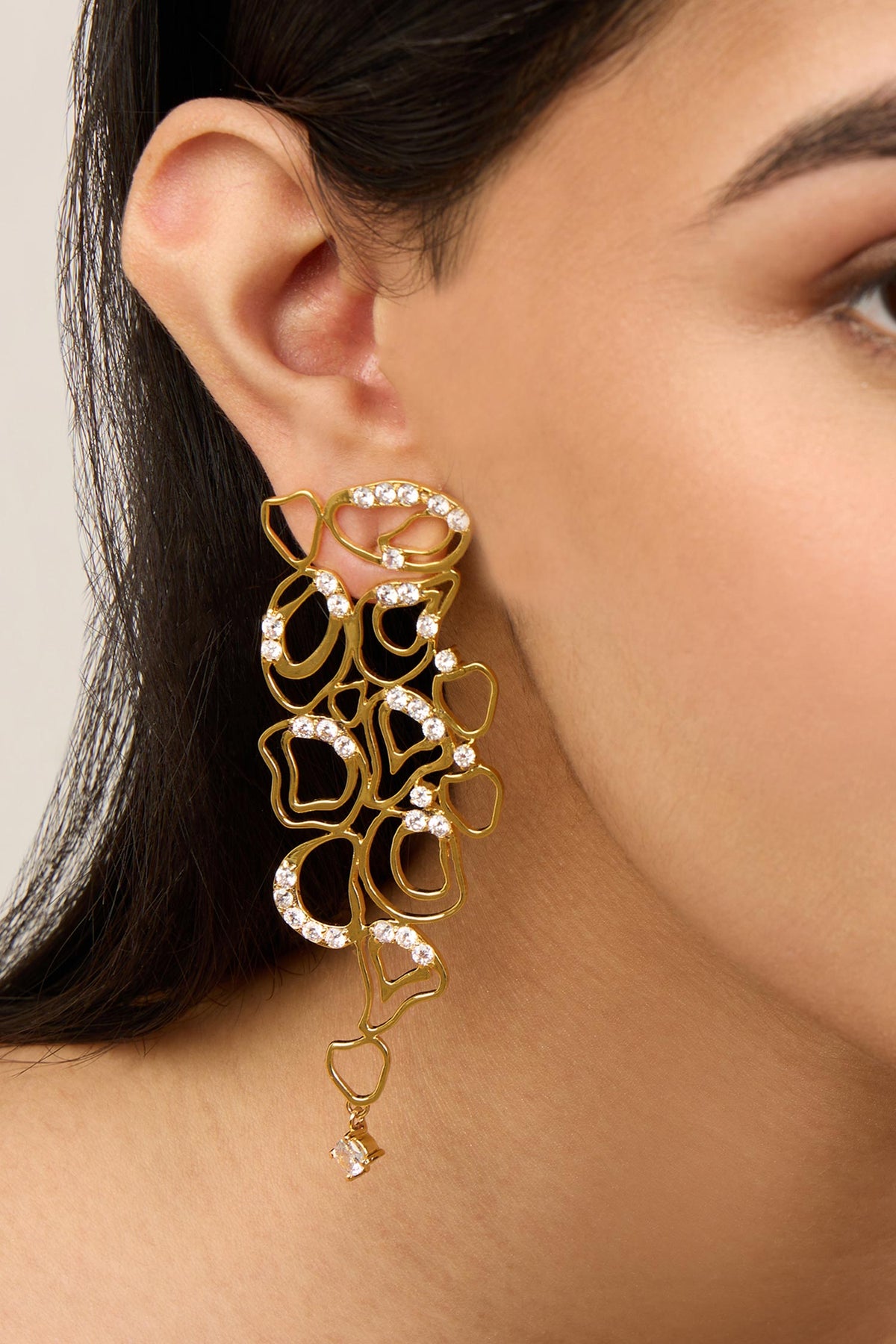 Cubic Zirconia Cutwork Gold Earrings 