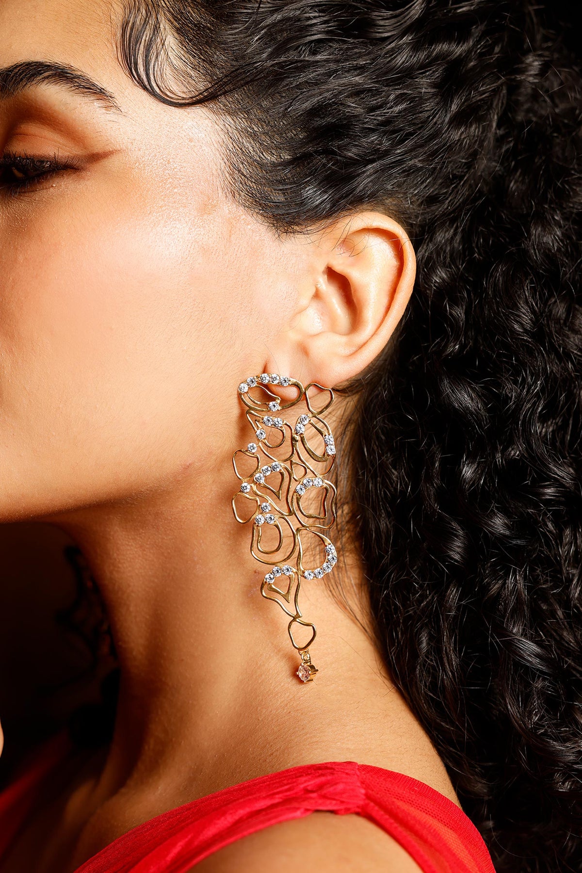 Cubic Zirconia Cutwork Gold Earrings 