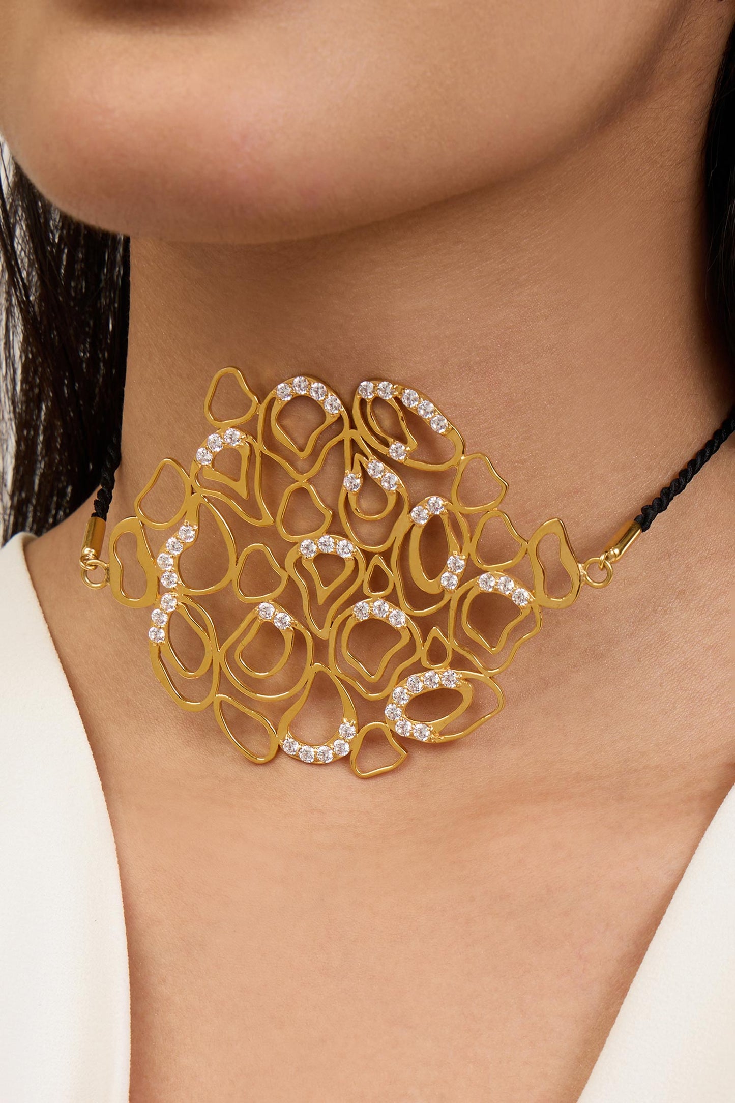 Cubic Zirconia Cutwork Pendant Necklace 