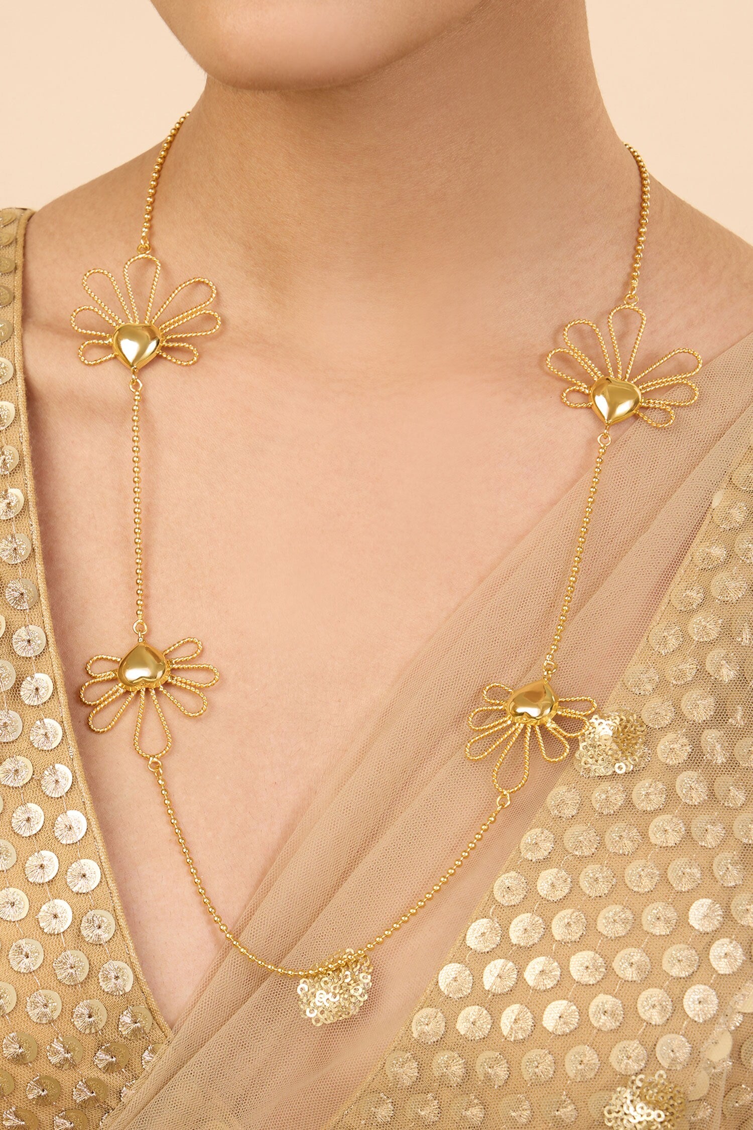 Gulabo Petal Long Chain Necklace 