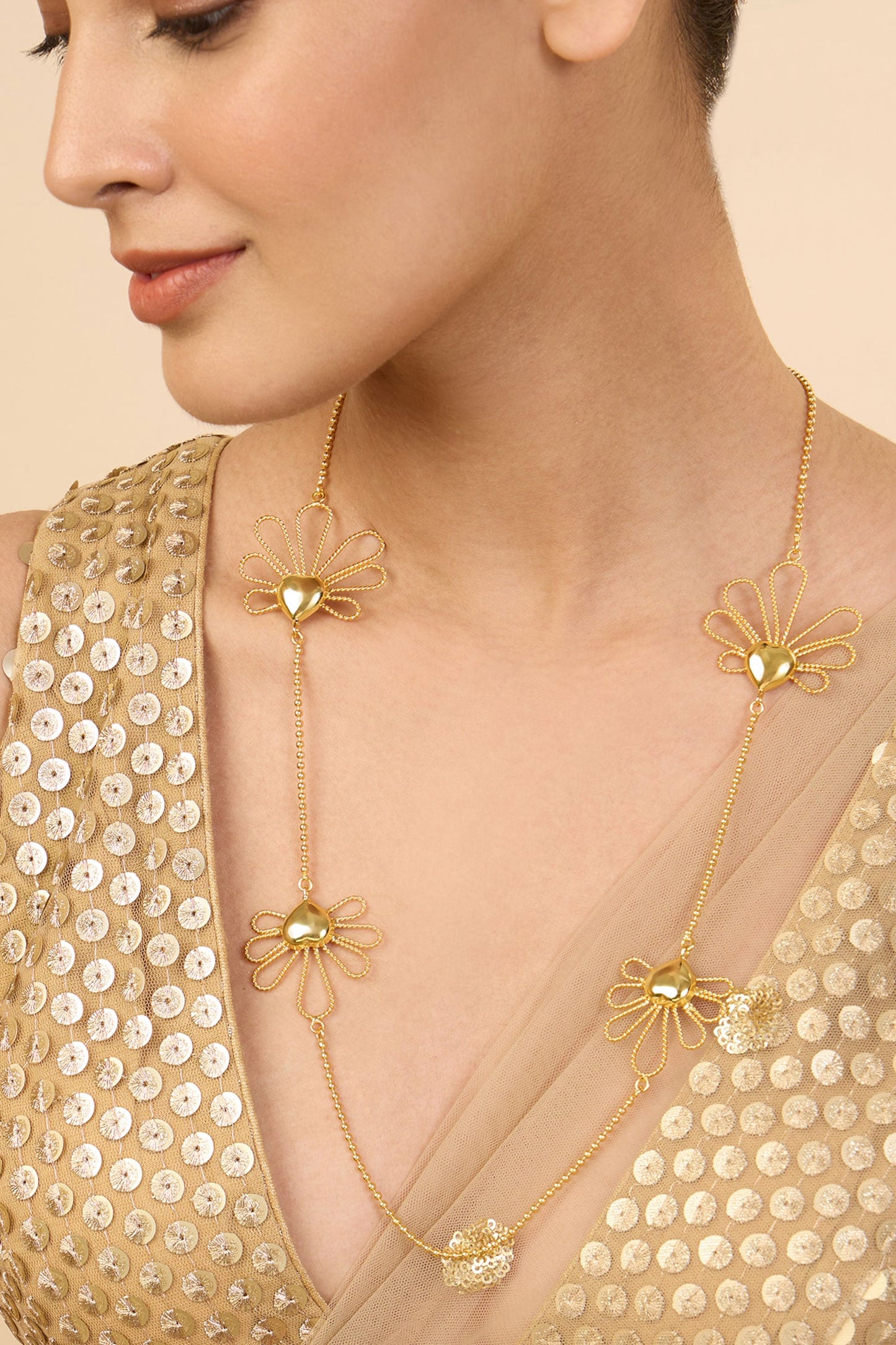 Gulabo Petal Long Chain Necklace 