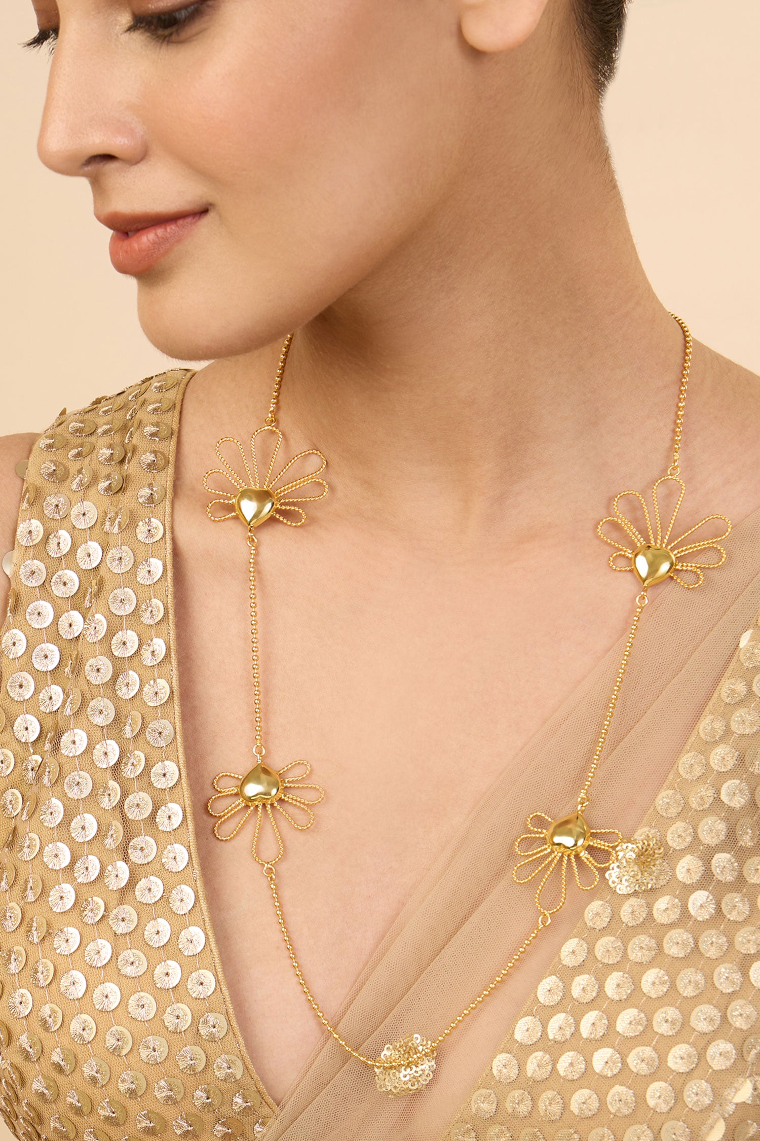 Gulabo Petal Long Chain Necklace 