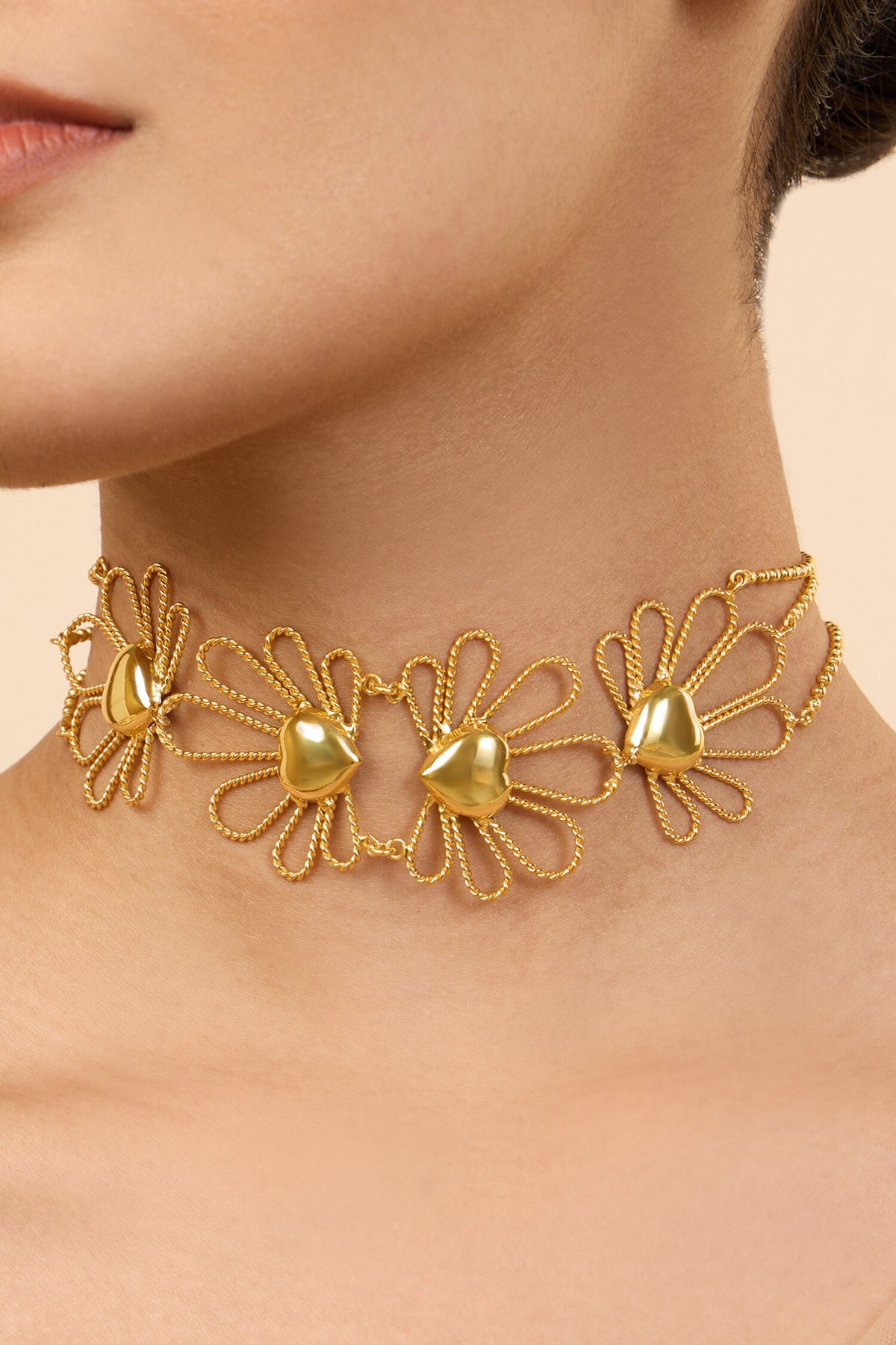Gold Petal Heart Choker 