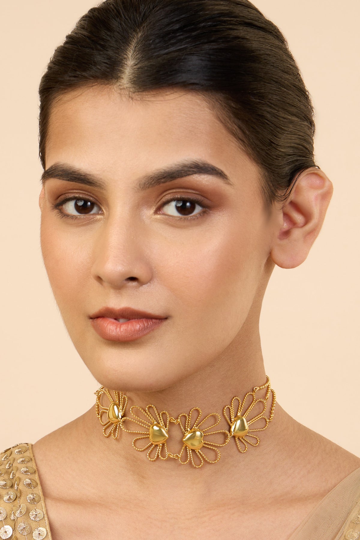 Gold Petal Heart Choker 