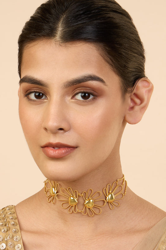 Gold Petal Heart Choker 