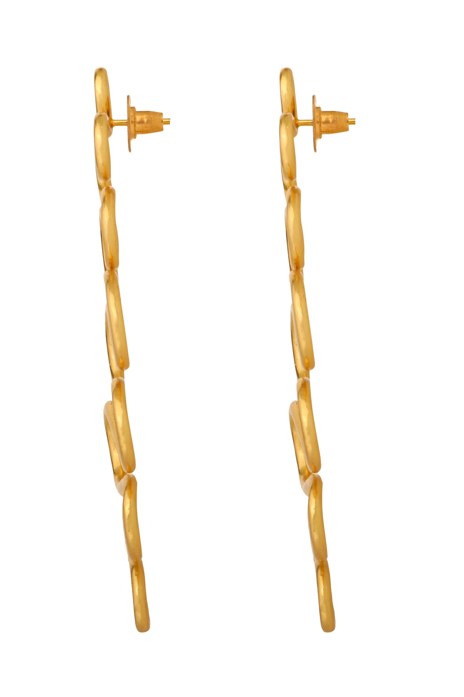 Gold Wavy Curved Long Earrings 