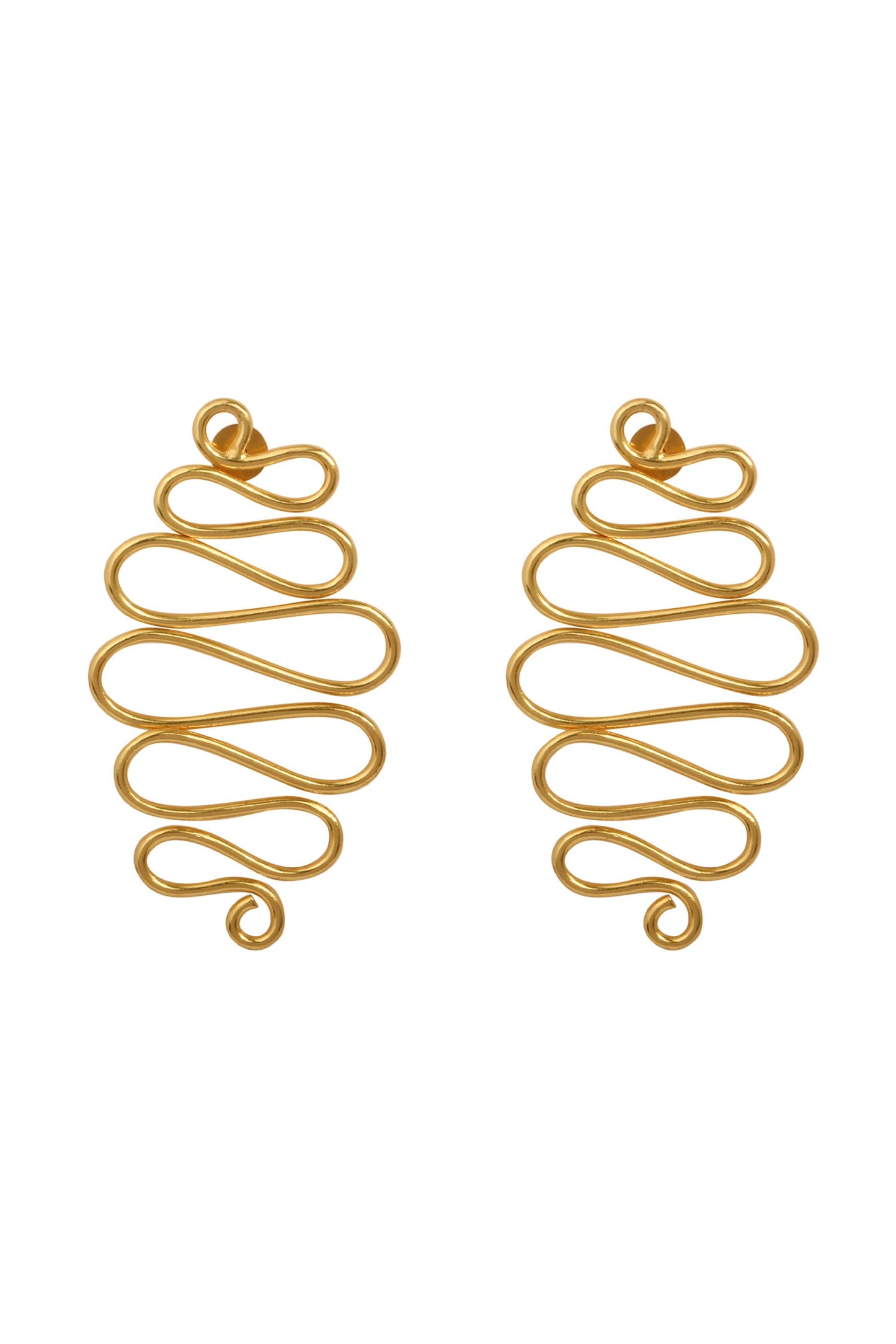 Gold Wavy Curved Long Earrings 