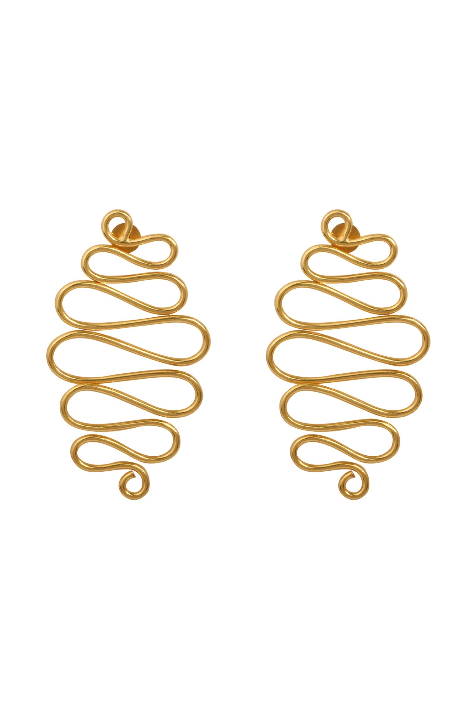 Gold Wavy Curved Long Earrings 
