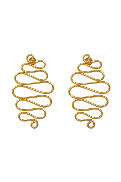 Gold Wavy Curved Long Earrings 