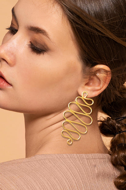 Gold Wavy Curved Long Earrings 